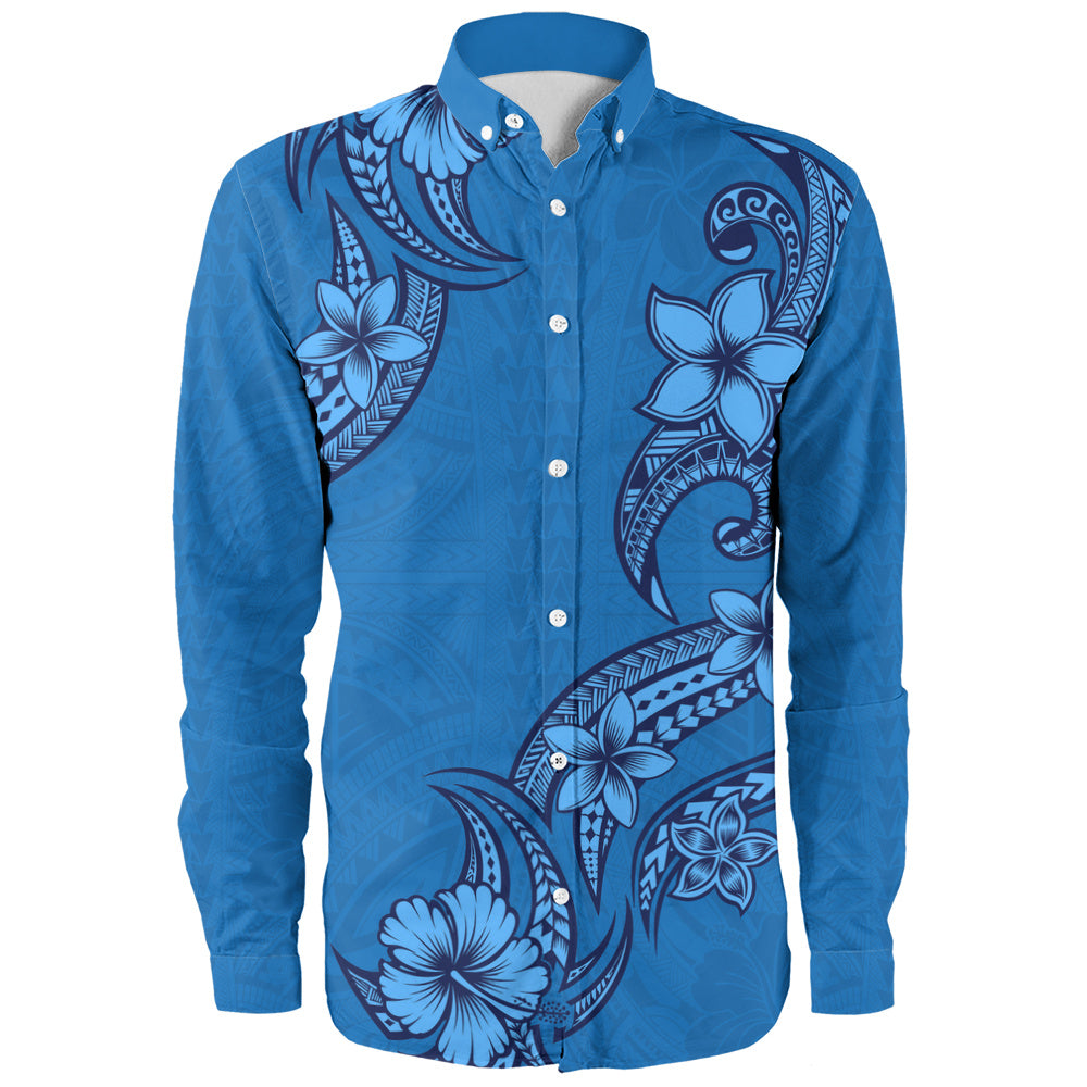 Hawaii Long Sleeve Shirt Plumeria Tribal Wave
