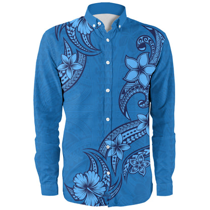 Hawaii Long Sleeve Shirt Plumeria Tribal Wave