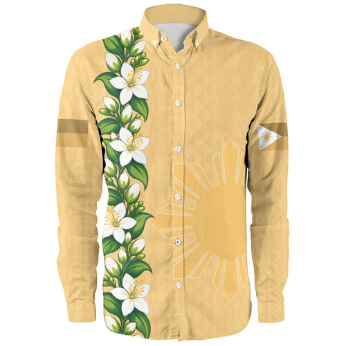 Philippines Filipinos Long Sleeve Shirt Sampaguita Flower Tribal Polynesian Sun Island Style