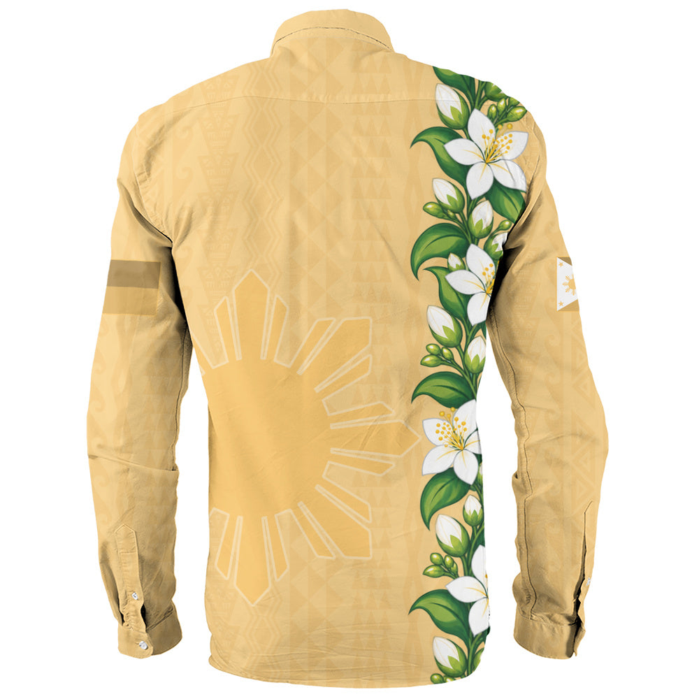 Philippines Filipinos Long Sleeve Shirt Sampaguita Flower Tribal Polynesian Sun Island Style