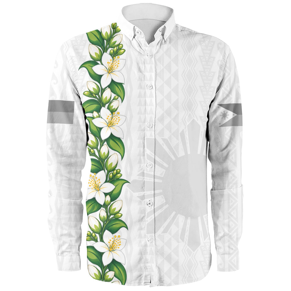Philippines Filipinos Long Sleeve Shirt Sampaguita Flower Tribal Polynesian Sun Island Style