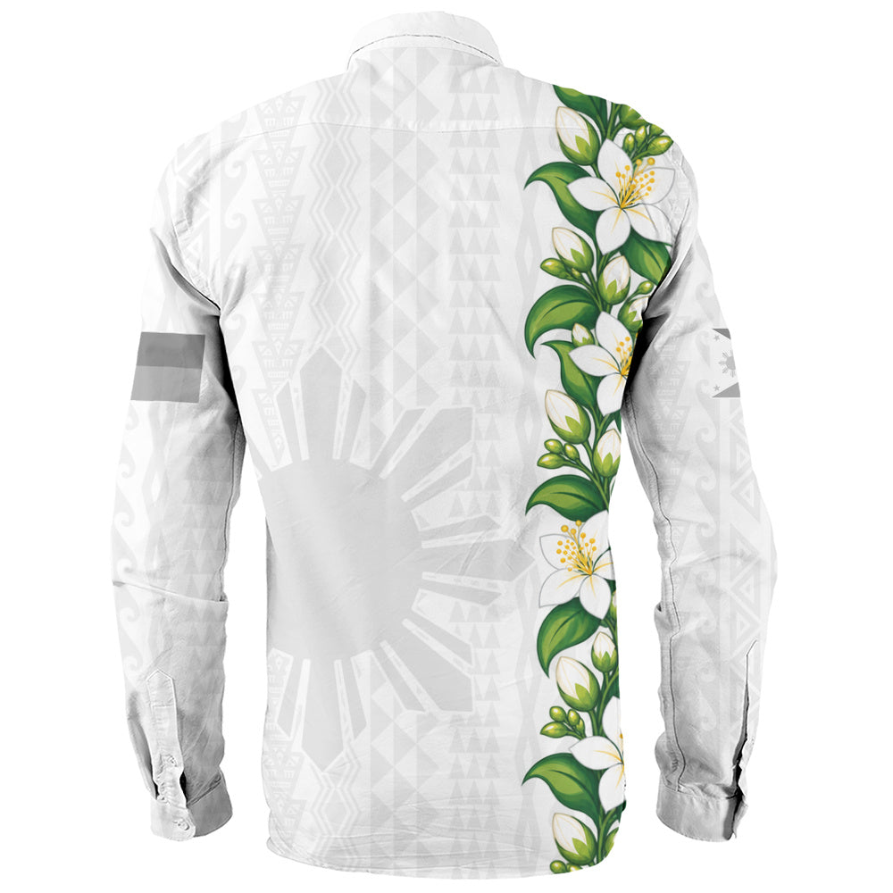 Philippines Filipinos Long Sleeve Shirt Sampaguita Flower Tribal Polynesian Sun Island Style