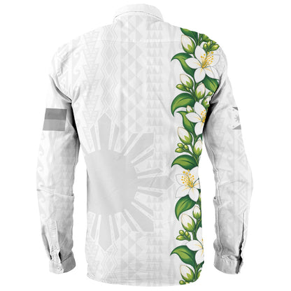 Philippines Filipinos Long Sleeve Shirt Sampaguita Flower Tribal Polynesian Sun Island Style