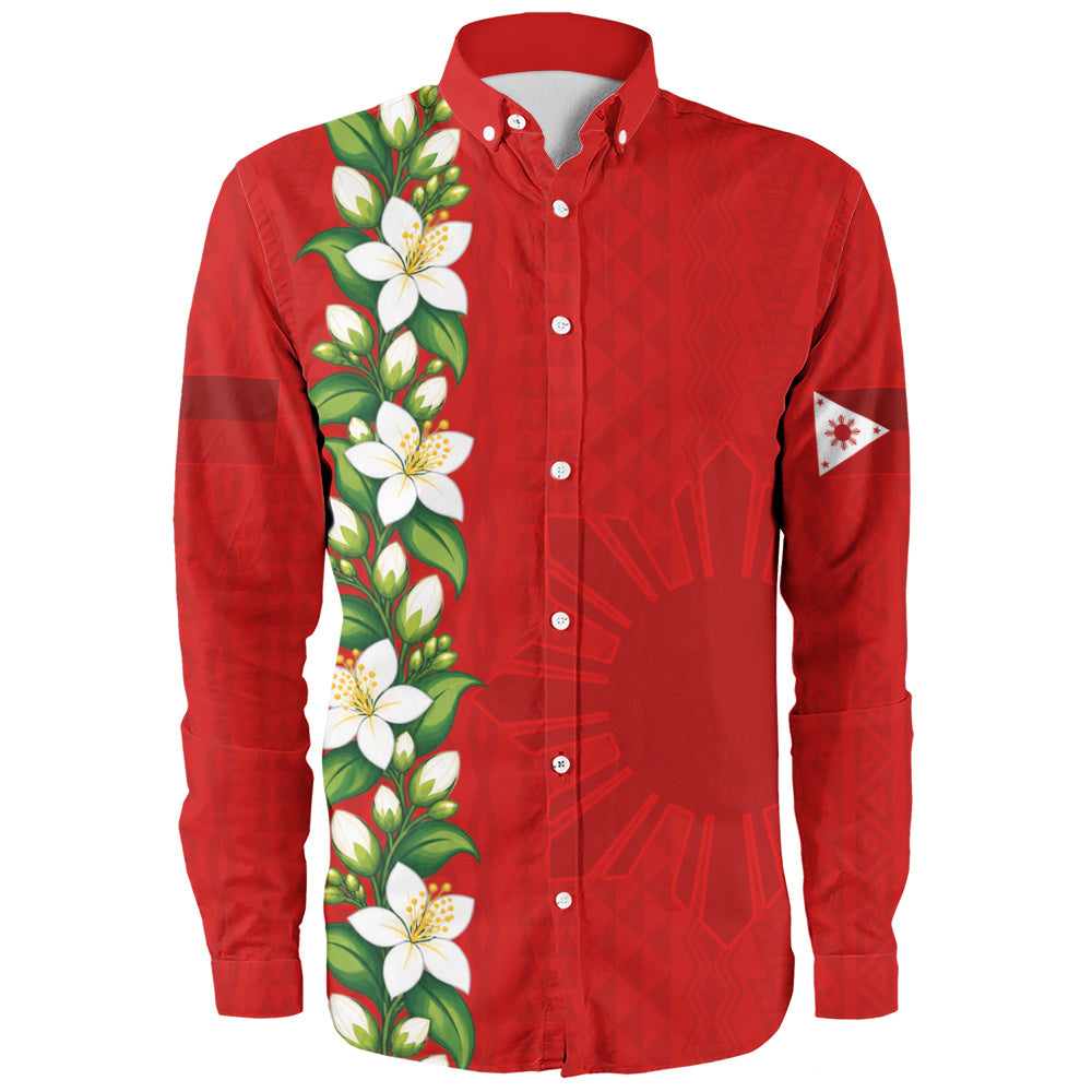 Philippines Filipinos Long Sleeve Shirt Sampaguita Flower Tribal Polynesian Sun Island Style