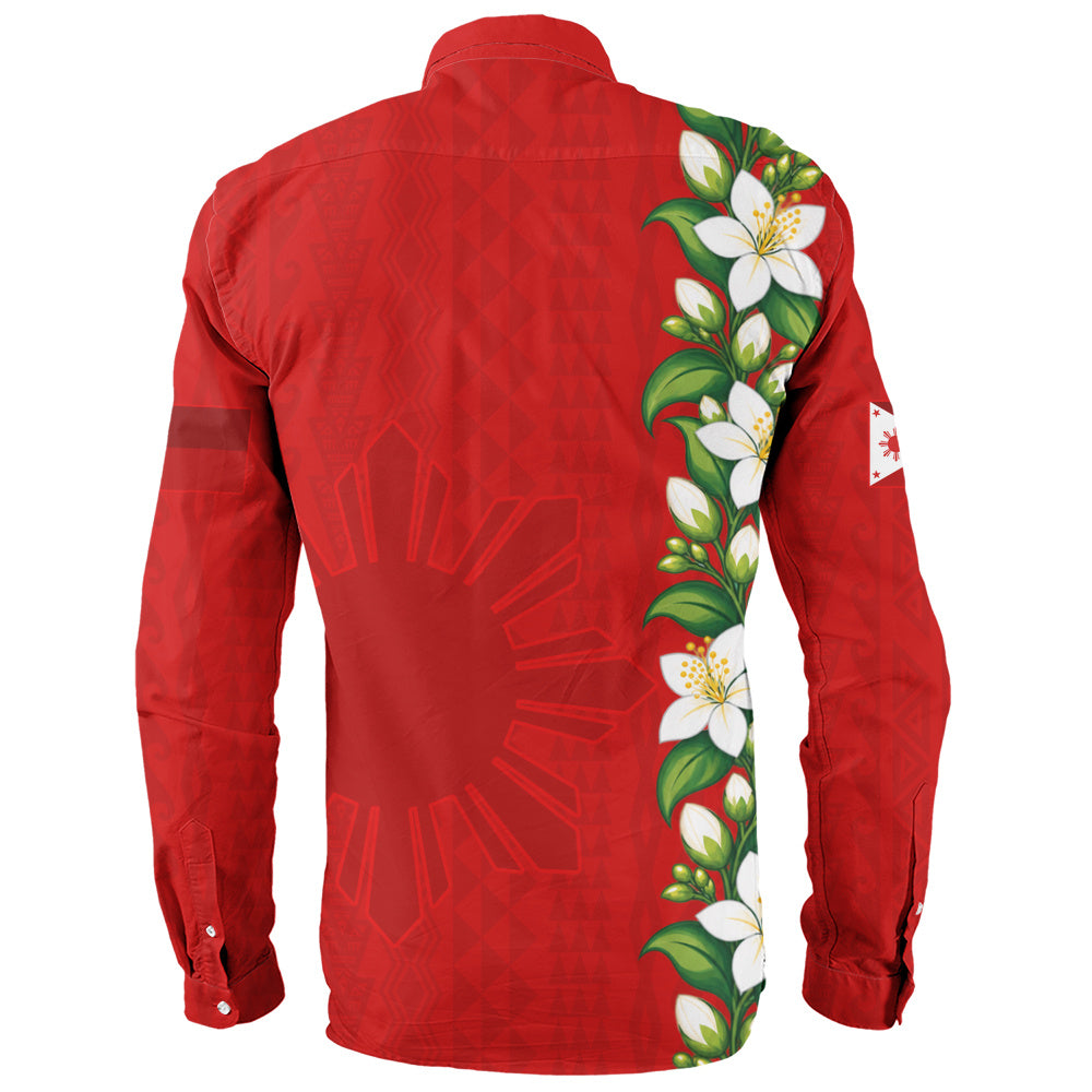 Philippines Filipinos Long Sleeve Shirt Sampaguita Flower Tribal Polynesian Sun Island Style