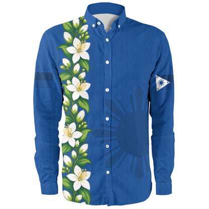 Philippines Filipinos Long Sleeve Shirt Sampaguita Flower Tribal Polynesian Sun Island Style