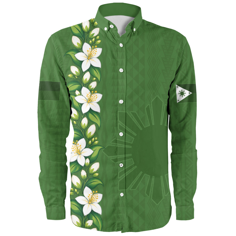 Philippines Filipinos Long Sleeve Shirt Sampaguita Flower Tribal Polynesian Sun Island Style
