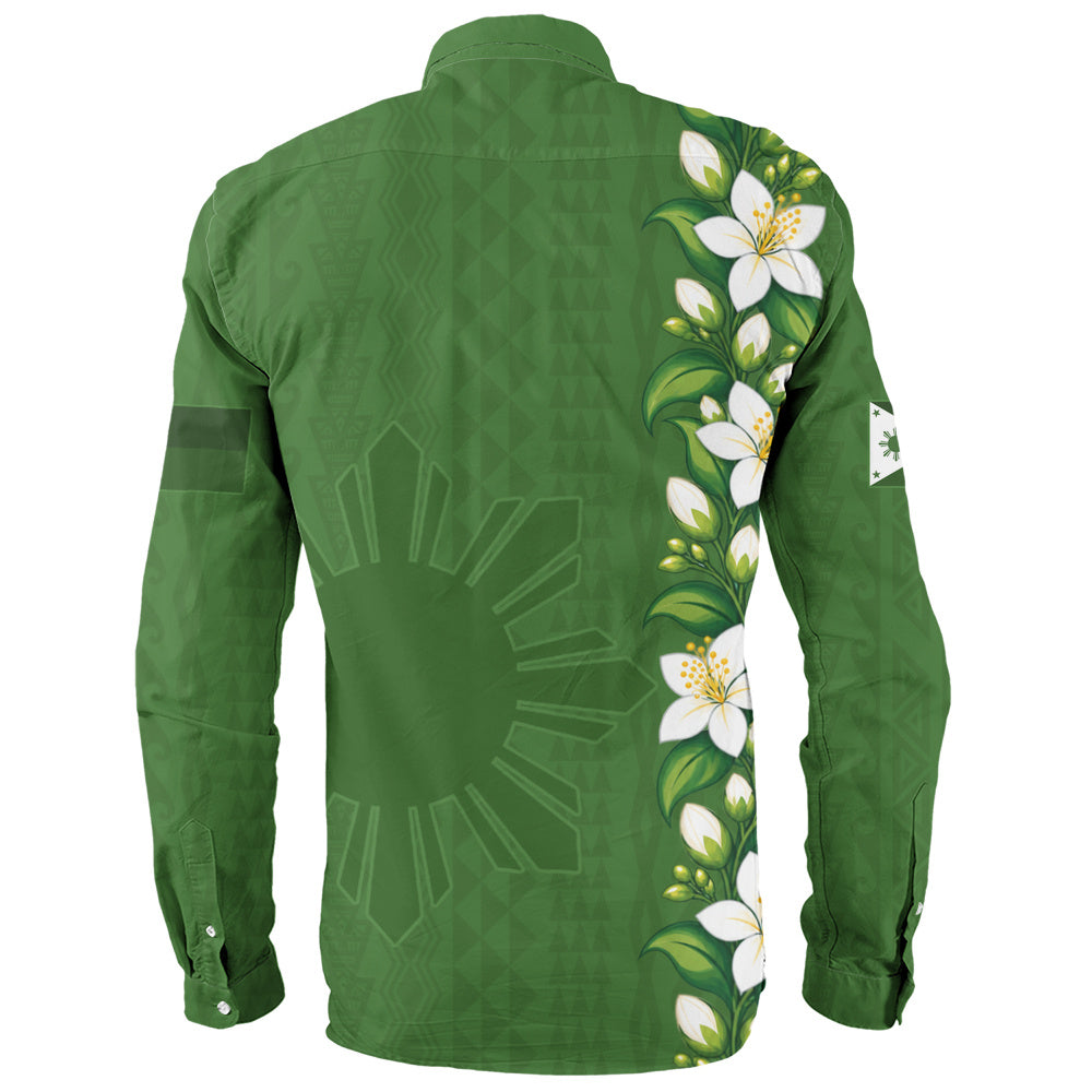 Philippines Filipinos Long Sleeve Shirt Sampaguita Flower Tribal Polynesian Sun Island Style