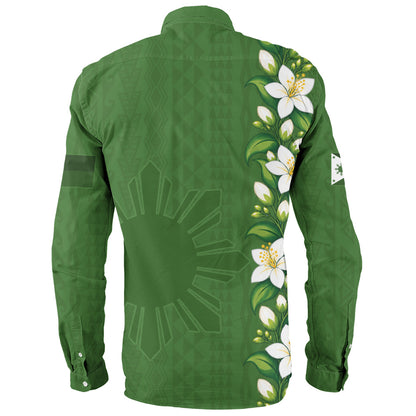 Philippines Filipinos Long Sleeve Shirt Sampaguita Flower Tribal Polynesian Sun Island Style