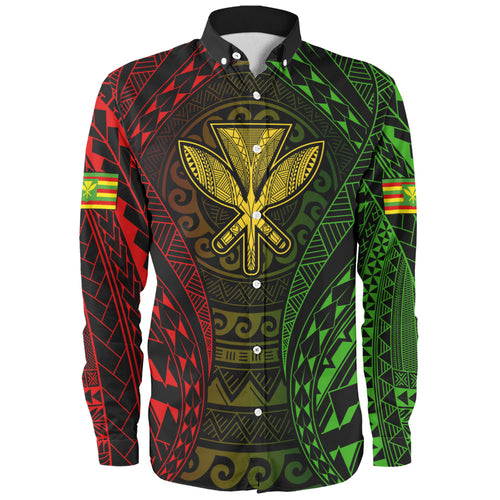 Hawaii Long Sleeve Shirt Kanaka Maoli Flag Tribal Tattoo Pattern