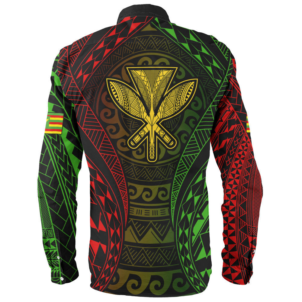 Hawaii Long Sleeve Shirt Kanaka Maoli Flag Tribal Tattoo Pattern