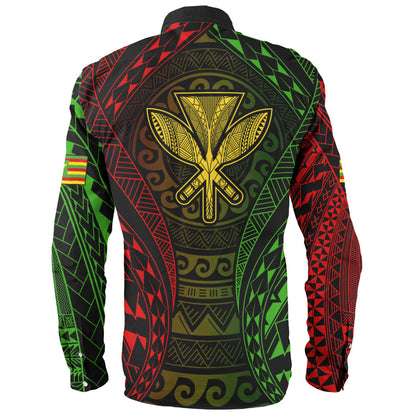 Hawaii Long Sleeve Shirt Kanaka Maoli Flag Tribal Tattoo Pattern