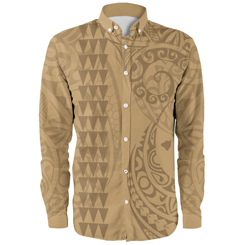 Hawaii Long Sleeve Shirt Map Kakau Style Golden