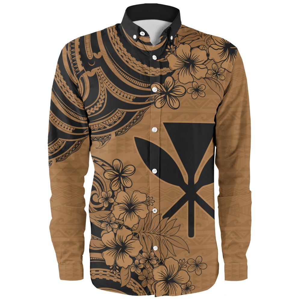 Hawaii Long Sleeve Shirt Kanaka Maoli Hibiscus Polynesian Tribal Print Style