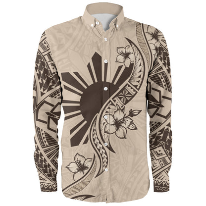 Philippines Filipinos Long Sleeve Shirt Sun and Sampaguita Flower Tribal Pattern