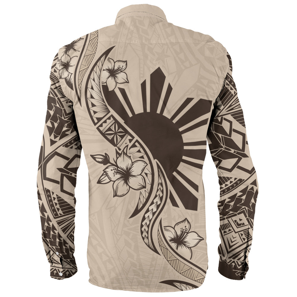 Philippines Filipinos Long Sleeve Shirt Sun and Sampaguita Flower Tribal Pattern