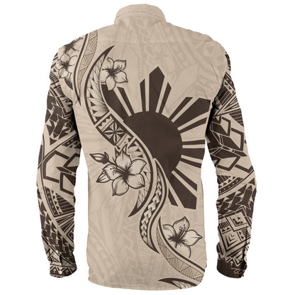 Philippines Filipinos Long Sleeve Shirt Sun and Sampaguita Flower Tribal Pattern