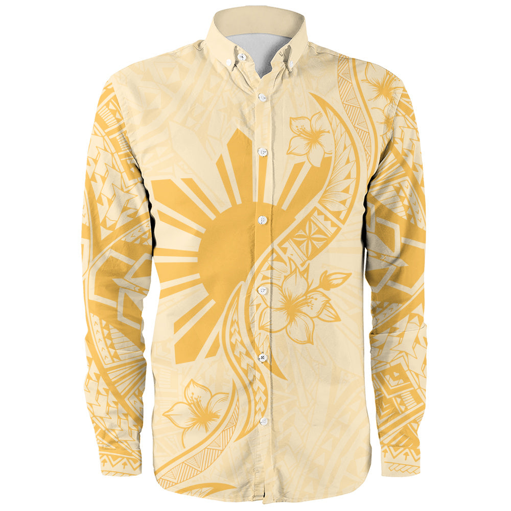 Philippines Filipinos Long Sleeve Shirt Sun and Sampaguita Flower Tribal Pattern