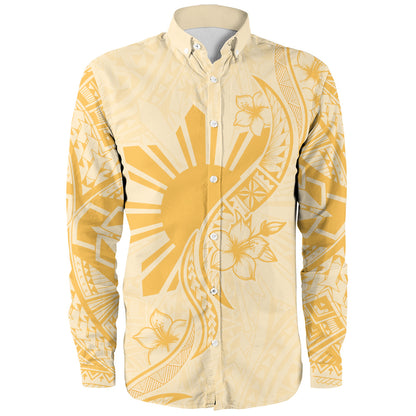 Philippines Filipinos Long Sleeve Shirt Sun and Sampaguita Flower Tribal Pattern