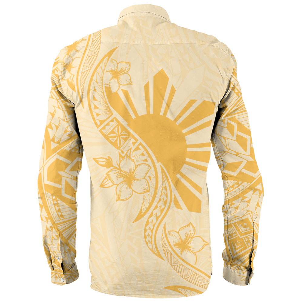 Philippines Filipinos Long Sleeve Shirt Sun and Sampaguita Flower Tribal Pattern
