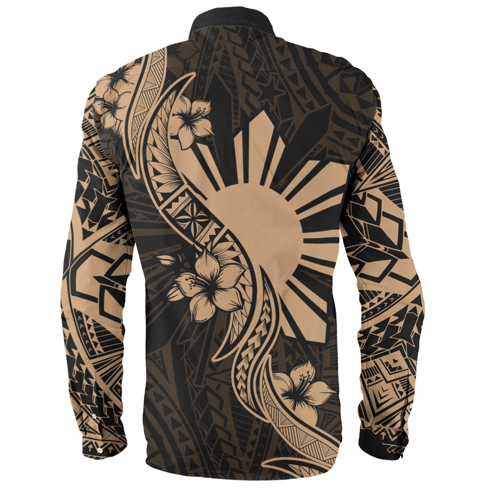 Philippines Filipinos Long Sleeve Shirt Sun and Sampaguita Flower Tribal Pattern