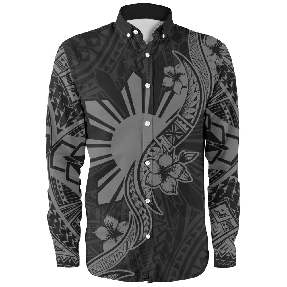 Philippines Filipinos Long Sleeve Shirt Sun and Sampaguita Flower Tribal Pattern