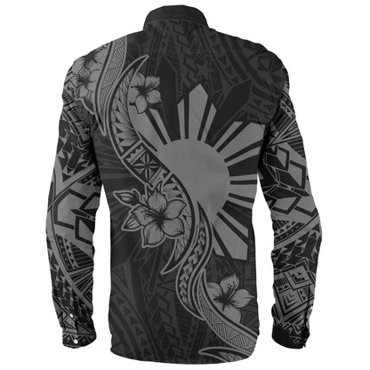 Philippines Filipinos Long Sleeve Shirt Sun and Sampaguita Flower Tribal Pattern
