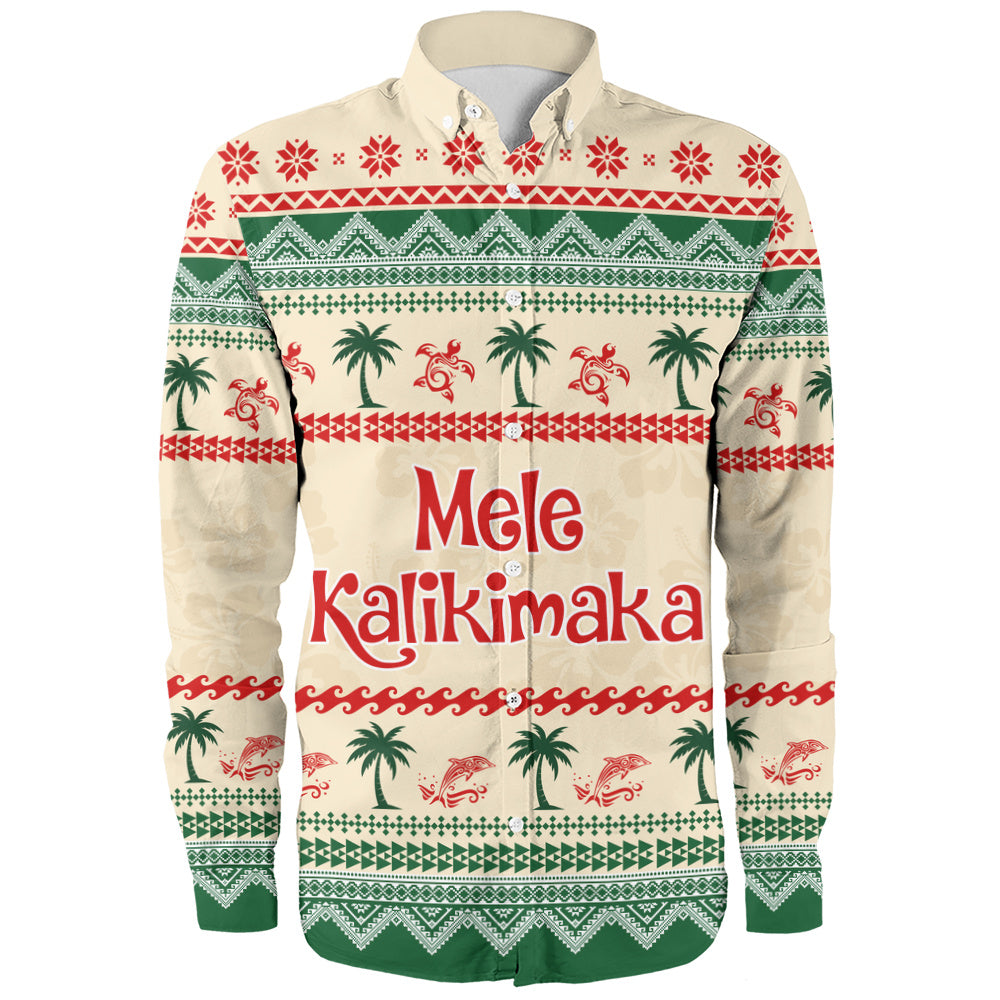 Hawaii Long Sleeve Shirt Mele Kalikimaka King Kamehameha Santa Polynesian Tribal Heritage