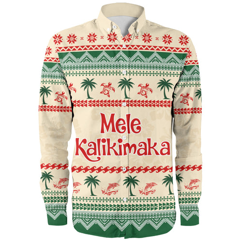 Hawaii Long Sleeve Shirt Mele Kalikimaka King Kamehameha Santa Polynesian Tribal Heritage