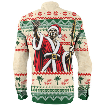 Hawaii Long Sleeve Shirt Mele Kalikimaka King Kamehameha Santa Polynesian Tribal Heritage