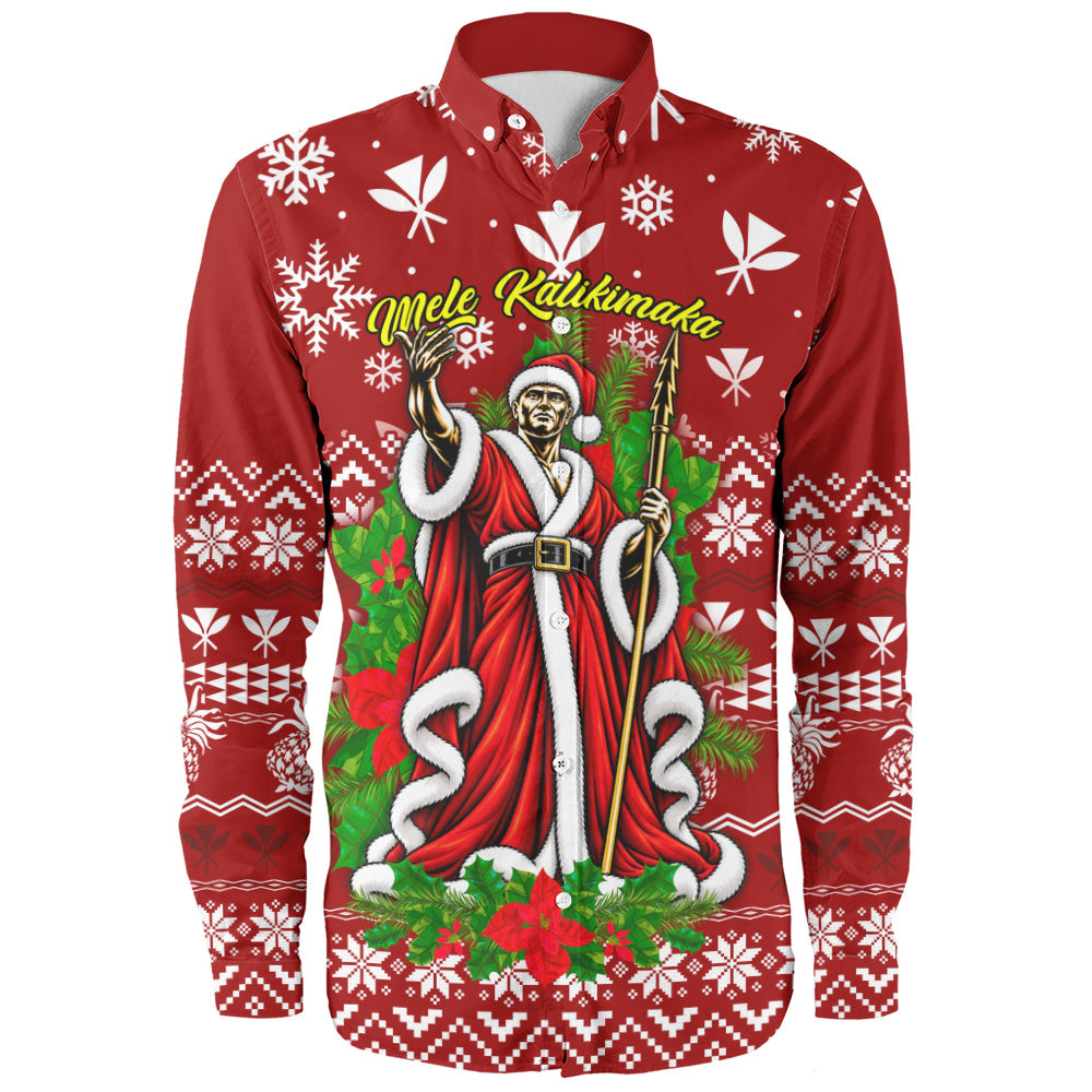 Hawaii Long Sleeve Shirt Mele Kalikimaka King Kamehameha Santa Polynesian Holiday Spirit