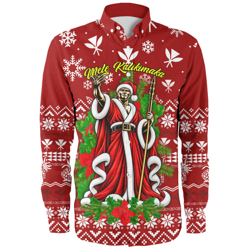 Hawaii Long Sleeve Shirt Mele Kalikimaka King Kamehameha Santa Polynesian Holiday Spirit