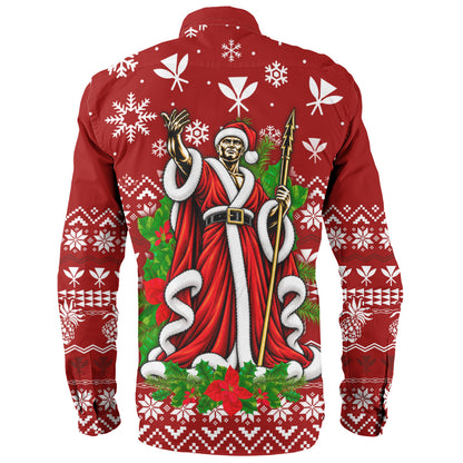 Hawaii Long Sleeve Shirt Mele Kalikimaka King Kamehameha Santa Polynesian Holiday Spirit