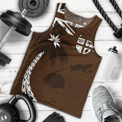 Fiji Tank Top Coat Of Arms Flag Islands Brown Tapa Style