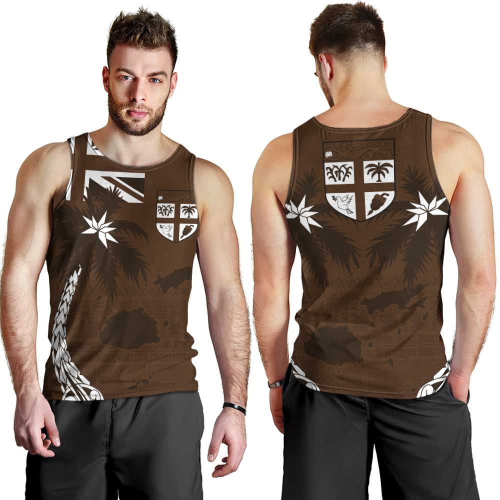 Fiji Tank Top Coat Of Arms Flag Islands Brown Tapa Style