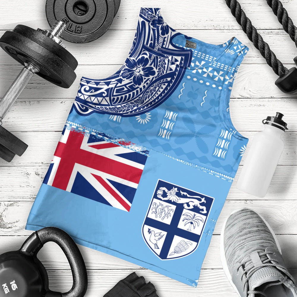 Fiji Tank Top Ocean Blue Tribal Shield Pride