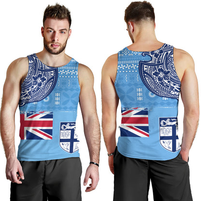 Fiji Tank Top Ocean Blue Tribal Shield Pride