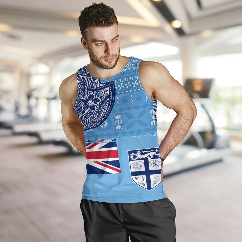 Fiji Tank Top Ocean Blue Tribal Shield Pride