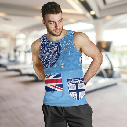 Fiji Tank Top Ocean Blue Tribal Shield Pride