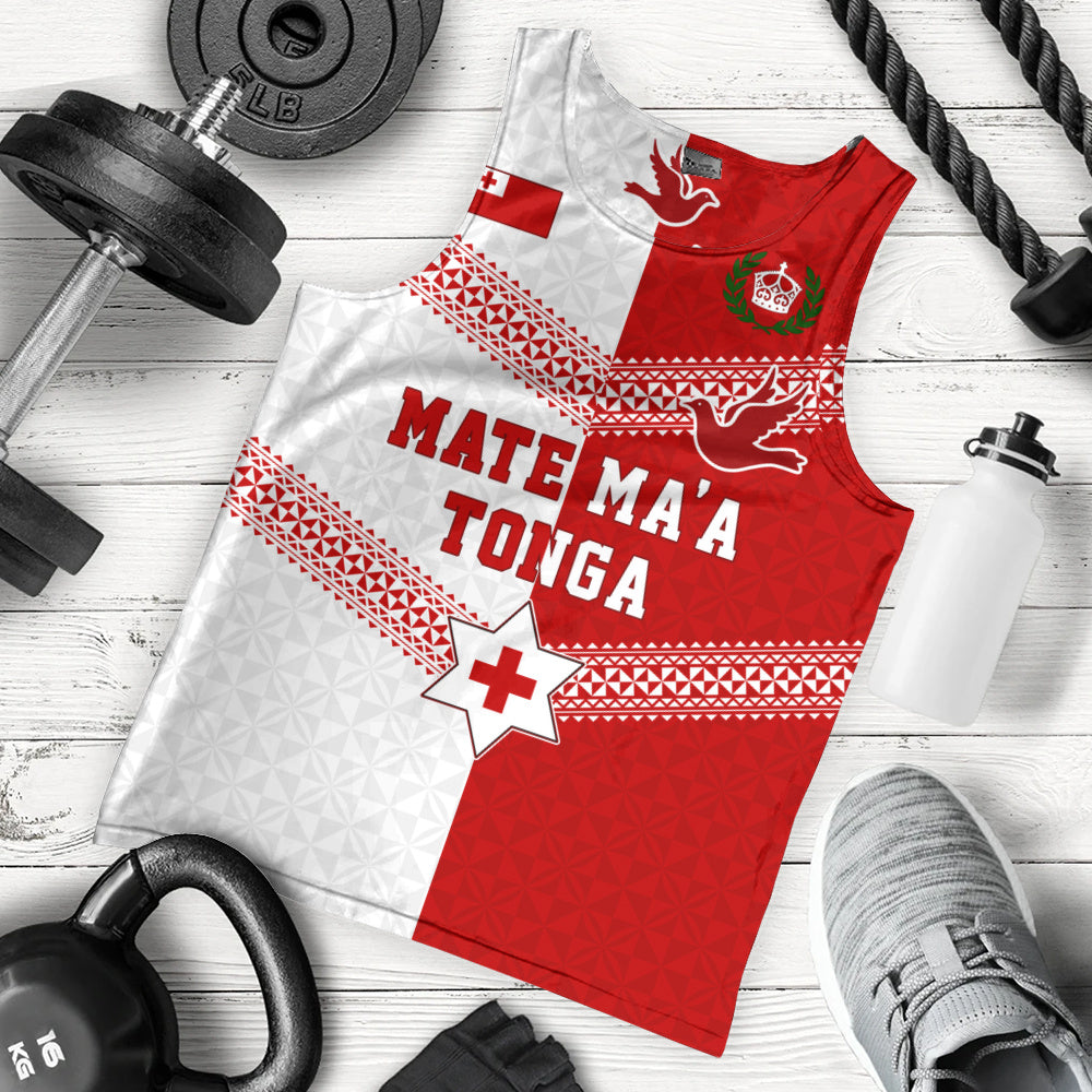 Tonga Tank Top Mate Ma'a Tonga Rugby Ngatu Tribal Half Style