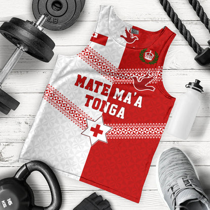 Tonga Tank Top Mate Ma'a Tonga Rugby Ngatu Tribal Half Style