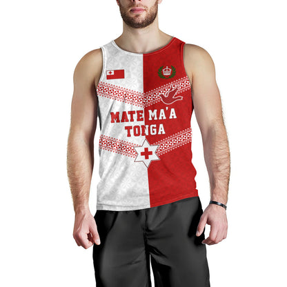 Tonga Tank Top Mate Ma'a Tonga Rugby Ngatu Tribal Half Style