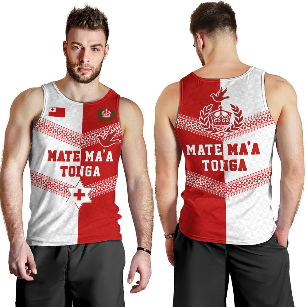 Tonga Tank Top Mate Ma'a Tonga Rugby Ngatu Tribal Half Style