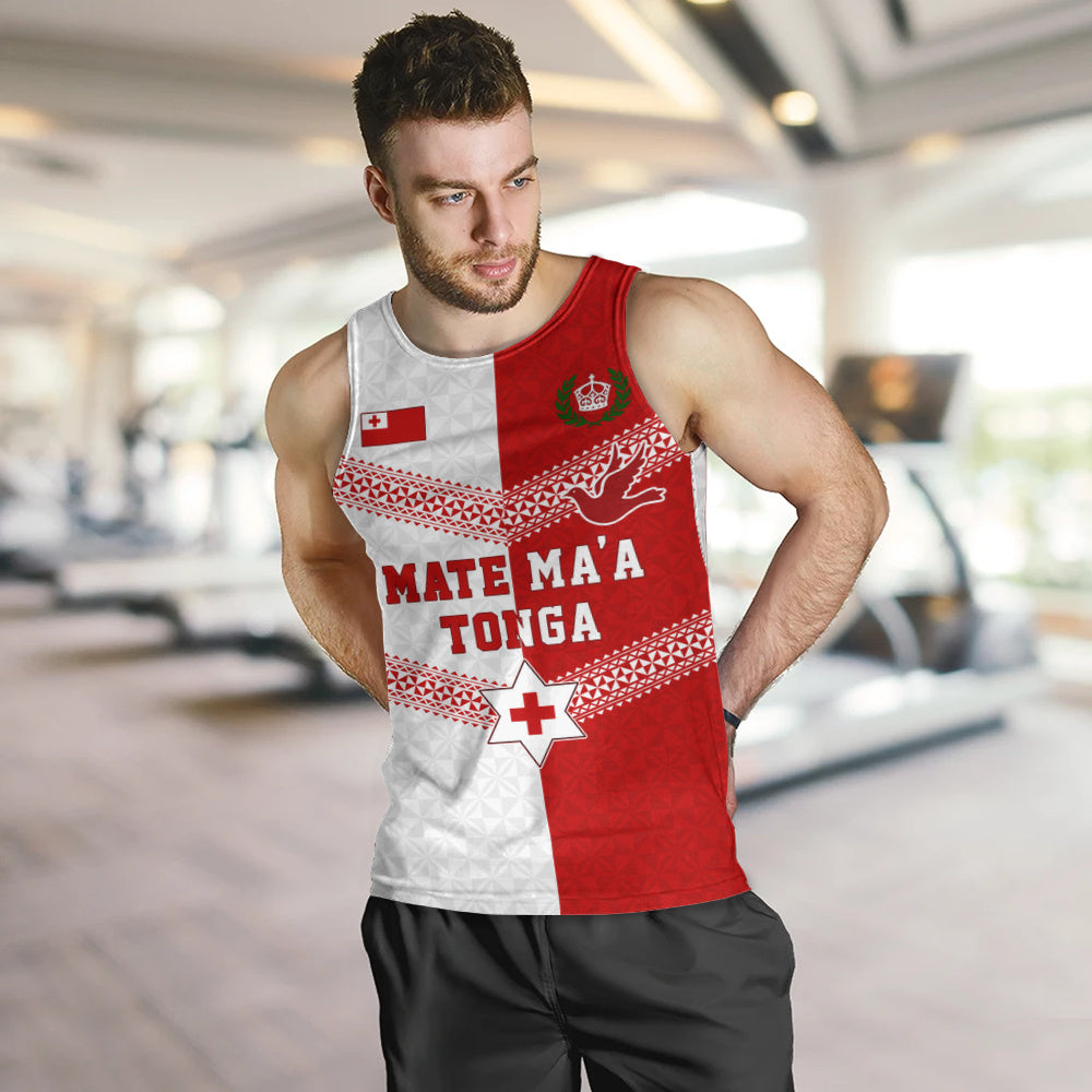 Tonga Tank Top Mate Ma'a Tonga Rugby Ngatu Tribal Half Style