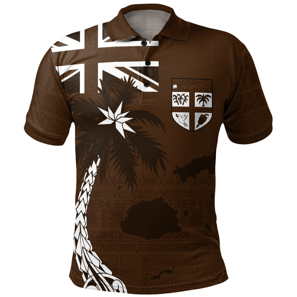 Fiji Polo Shirt Coat Of Arms Flag Islands Brown Tapa Style