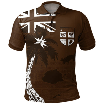 Fiji Polo Shirt Coat Of Arms Flag Islands Brown Tapa Style