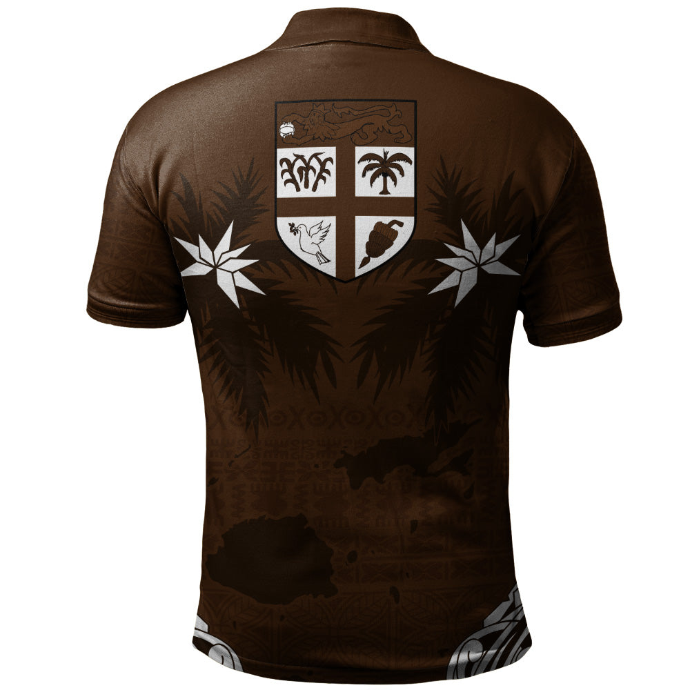 Fiji Polo Shirt Coat Of Arms Flag Islands Brown Tapa Style