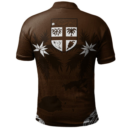 Fiji Polo Shirt Coat Of Arms Flag Islands Brown Tapa Style