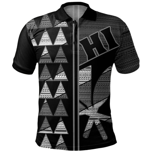 Hawaii Polo Shirt HI Spear Monochrome Tribal Pattern