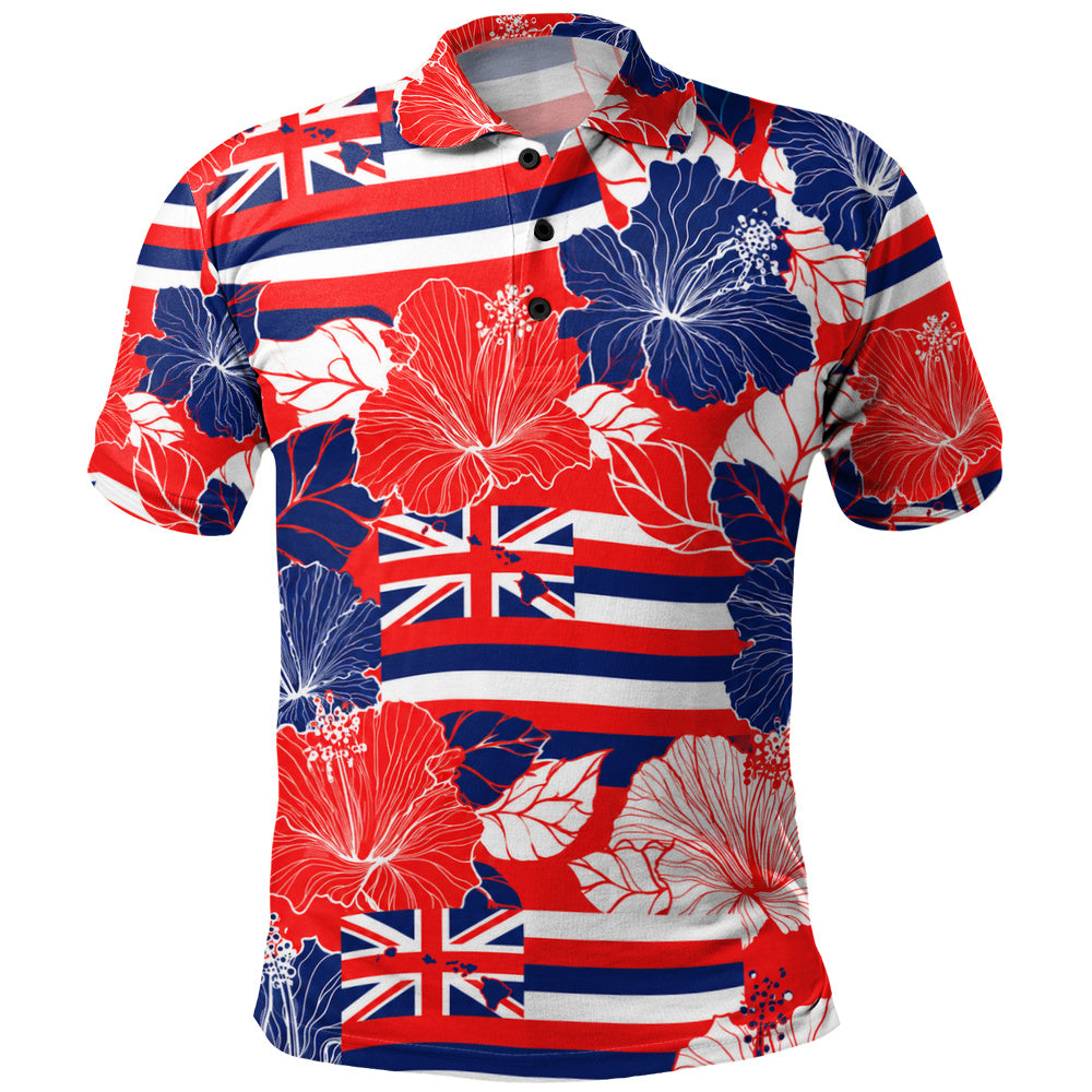 Hawaii Polo Shirt Hibiscus Flag Map Island Pride